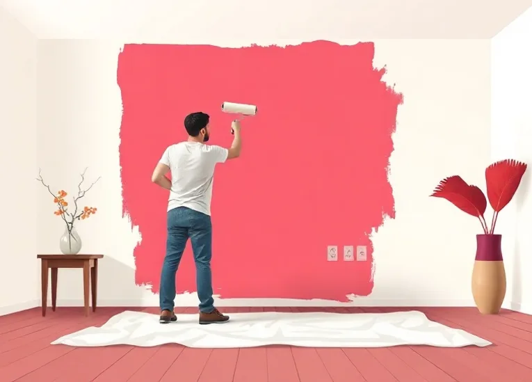 Peintre appliquant la peinture au rouleau sur un mur de salon